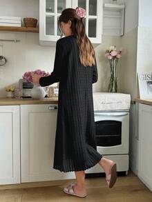 SHEIN Women's Jacquard Round Neck Romantic Multi-Layer Ruffle Patchwork Pearl Button Bow Decor Loose Long Sleeve Nightgown