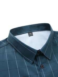 Manfinity Mode Plus Size Men's Plaid Long Sleeve Single-Breasted Casual/Business Shirt - Navy Blue - View 6