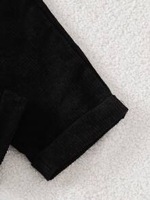 女童灯芯绒休闲纽扣口袋背带连体裤 - 黑色 - 查看 5