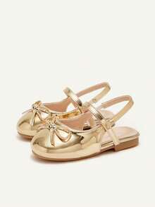 Cozy Pixies 1双时尚百搭休闲金色蝴蝶结装饰穆勒平底鞋，公主风平底鞋 - 金色 - 查看 6