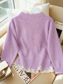 Resyla Fashionable Blogger-Inspired Lace-Up Loose Knit Cardigan, Chic European Style - Lilac Purple - View 2