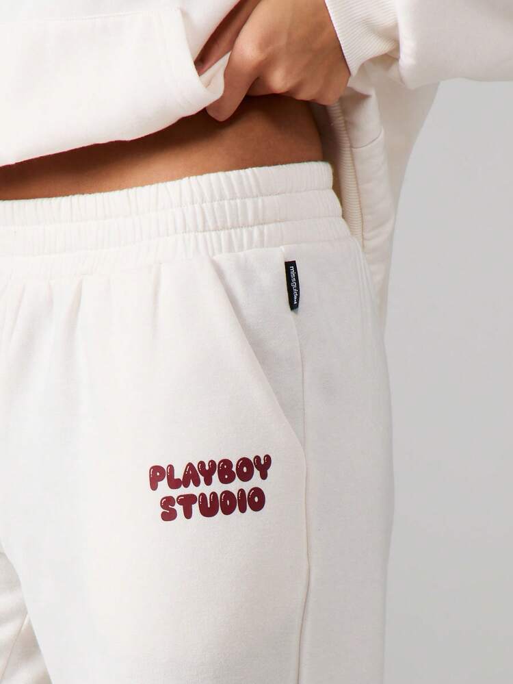 Missguided x Playboy Oversized Cuffed Joggers With Embroidered Logo And Elastic Waistband For Casual Streetwear And Lounge Comfort