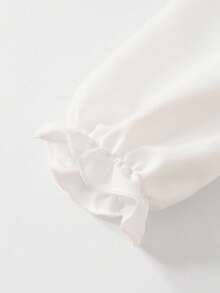 SHEIN ChillGRL Teenage Girls' Casual Shirt Set, Featuring Burgundy Bow Design, Pearl Beaded Knit Fabric, White Long Sleeve Ruffle Hem Blouse Top Paired With Burgundy Pearl Beaded Knit Fabric Flared Pants, Suitable For Casual, Commute, Travel, Party, Photoshoot, Back To School Season Girls Outfit Girls Clothes Sets Girls Flare Pants Set Teenage Girls Spring And Autumn Suit Girls Pant And Shirt Set Teenage Girl Clothes Sets Pants Shirt 3pcs Sets Teen Girls Sets Girls Pants And Shirt Sets - Black - View 7