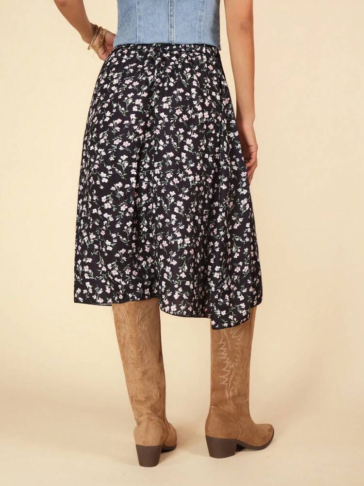Ditsy Floral Print Flare Skirt
