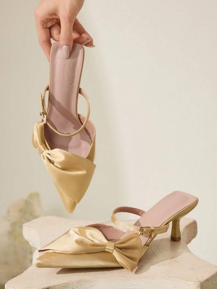 CUCCOO CHICEST Women's High Heel Pumps With Bow Accent, Pointed Toe, Slim Stiletto Heel, Backless, Fashion Elegant Pink High Heel Sandals For Christmas
