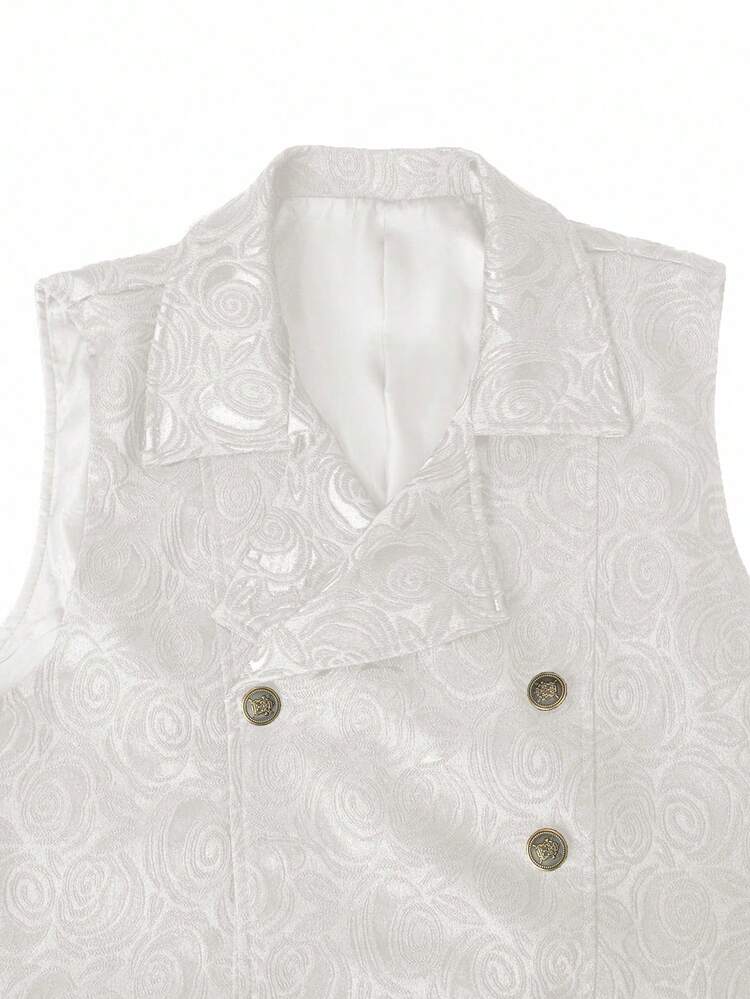 Manfinity Mode Áo vest nam trơn màu cổ điển hai hàng khuy dập nổi - trắng - Xem 4