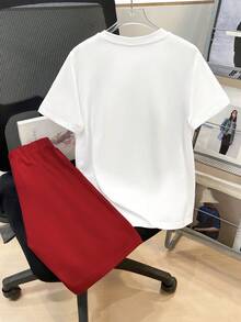 SHEIN 两件套男童休闲酷炫印花圆领短袖T恤和短裤套装，适合夏季穿着 - 彩色 - 查看 4