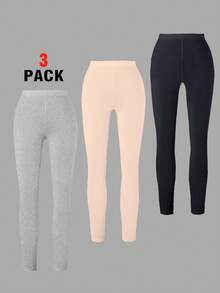 Sparklyn 3pcs Young Girl Leggings, Comfortable Stretchy Knit Casual Pants, Versatile Daily Wear, Design Fall Winter - Multicolor - View 2