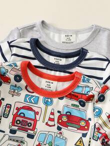 SHEIN Conjunto de pijama infantil masculino com 6 peças, body de tricô fofo com estampa de carrinho de desenho animado, roupa básica. - Multicolorido - Ver 9