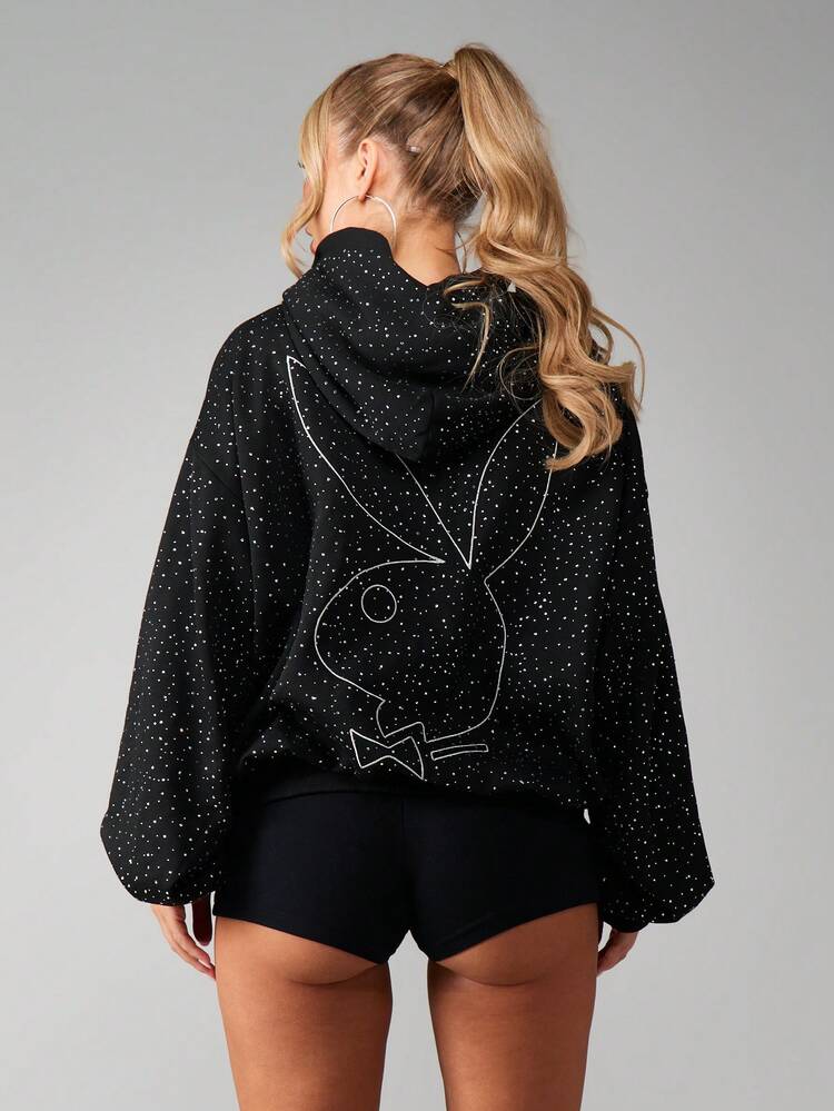Missguided x Playboy Oversize-Kapuzenpullover mit Strasssteinen und Hasenlogo