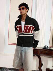 SWAVVY Cárdigan de punto casual con estampado de letras de manga larga para hombre, adecuado para otoño/invierno - Blanco y Negro - Ver 5