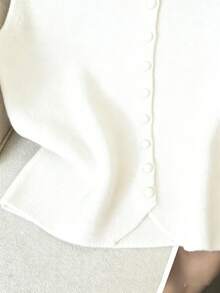 Franclia 休闲宽松高领无袖针织纽扣设计红色女式毛衣上衣，春秋季 - 白色 - 查看 4