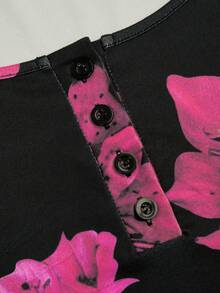 Sweetra Váy dài tay, cổ chữ U, xếp ly, họa tiết hoa thanh lịch, giản dị, có viền xòe, thích hợp cho kỳ nghỉ xuân, hè, thu - Màu Hồng Tươi - Xem 7