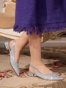 CUCCOO TILAWA 2026 Summer New Rhinestone Comfortable Versatile Slip-On French Pointed Toe Low Heel Shoes For Women For Christmas - Silver - View 1