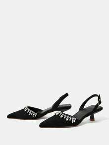 CUCCOO HITCHD Giày cao gót đính đá thời trang dự tiệc thanh lịch dành cho nữ - màu đen - Xem 9