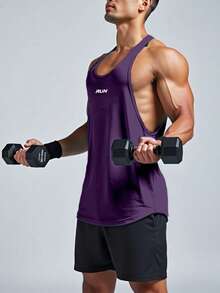 GymBeat Áo ba lỗ thể thao thường ngày cho nam, thời trang tối giản để mặc hàng ngày, áo tập thể dục, áo tập gym thoáng khí - Màu tím - Xem 3