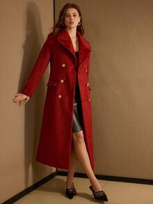 MOTF PREMIUM WOOL LAPEL COLLAR DOUBLE BREASTED OVERCOAT - Red - View 4