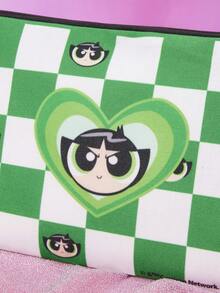 THE POWERPUFF GIRLS X SHEIN 1pc Fashionable & Cute Checkerboard Buttercup Pattern Zipper Storage Bag - Multicolor - View 4