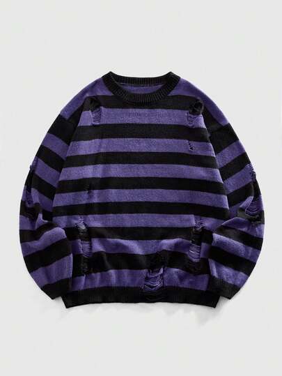 Maglione a girocollo a righe uomo, stile casual da strada