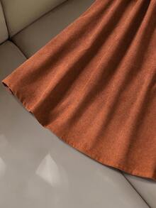 女童两件套：秋冬休闲灯芯绒长袖外套，带荷叶边小立领、纽扣装饰和前襟，搭配简约日常户外休闲半身裙 - 咖啡棕 - 查看 6