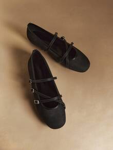 Rosivie Women's Fashionable Versatile Commuting Minimalist Buckle Flats For Christmas - Black - View 3
