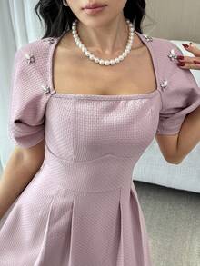 Modelyn Women's Elegant Party Rhinestone Embellished Long Dress - Dusty Pink - View 5