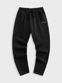 EASEVO Plus Size Men's Casual Black Sweatpants With Embroidery, Loose Fit Slim Leg, Spring/Autumn Mens Black Sweatpants Black Joggers Men Jogger Pants Mens Pants - Black - View 1