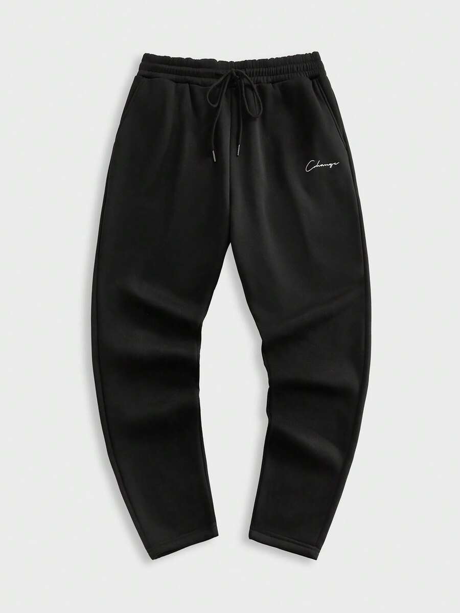 EASEVO Plus Size Men's Casual Black Sweatpants With Embroidery, Loose Fit Slim Leg, Spring/Autumn Mens Black Sweatpants Black Joggers Men Jogger Pants Mens Pants - Black - View 1