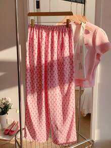 Comfortcana 女士心形印花系带阔腿休闲裤 - 彩色 - 查看 2