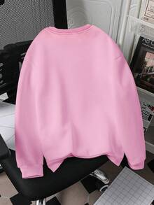 SHEIN 女孩时尚创意可爱卡哇伊斑点狗格子印花套头卫衣，柔软抓绒面料，适合日常穿着。 - 粉色 - 查看 2
