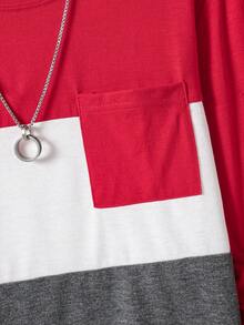 Vacaura 男童休闲撞色圆领长袖T恤，带小口袋 - 紅白色 - 查看 5