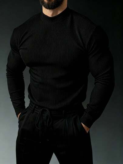 Manfinity Sport Corelite 男式纯色立领插肩长袖休闲运动T恤