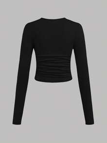 SHEIN Girlism 3pcs/Set Teen Girl Solid Color Crew Neck Ruched Long Sleeve T-Shirts - Blue - View 7