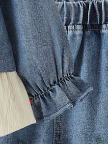 SHEIN Conjunto de 2 piezas de niña bebé con parches de mezclilla y estampado de cerezas, para otoño/invierno - Azul - Ver 5