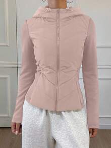 DAZY Abrigo acolchado ajustado con patchwork para mujer, otoño/invierno - Rosa Pálido - Ver 5