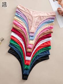 12pcs/Set Romantic Sexy Lace Patchwork Luxury Fabric Women's Thong Panties - Multicolor - View 3