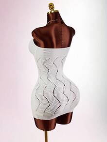 Amplova 女士时尚休闲刺绣抹胸毛衣迷你连衣裙 - 杏色 - 查看 7