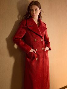 MOTF PREMIUM WOOL LAPEL COLLAR DOUBLE BREASTED OVERCOAT - Red - View 6