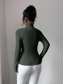 SHEIN Raffinéa Y2K 优雅户外针织套头毛衣，适合通勤、度假和日常穿着 - 軍綠色 - 查看 2