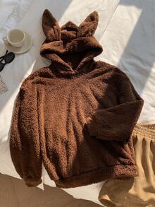 Comfortcana Solid 3D Ear Teddy Hoodie In Fall/Winter - Chocolate Brown - View 4