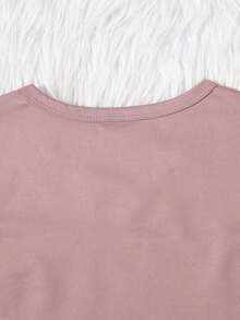 女大童愛心圖案吊帶上衣和褲子和超短版套頭衫 - 粉色 - 查看 4