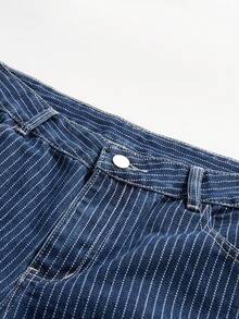 StoneGrade Men's Casual Vertical Striped Multi-Pocket Denim Jeans, Street Fashion , Perfect Holiday Gift For Boyfriend & Husband - Dark Wash - View 4