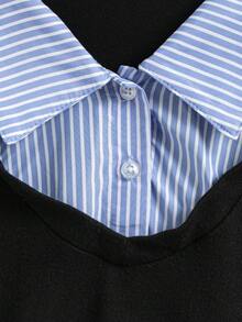 SHEIN ChillGRL 少女长袖条纹拼接衬衫和千鸟格百褶裙套装 - 彩色 - 查看 3