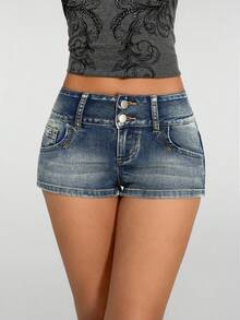 Jeanoix Street Style Low Waist Denim Shorts