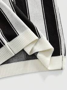 ROMWE MEN Men's Turndown Collar Sporty Street Knit Sweater - Black and White - View 5