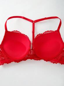 DesireSculpt 1pc High Quality Fashionable Comfortable Lace Underwire Bra For Women - Red - View 4
