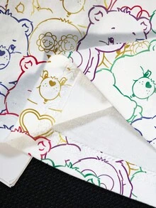 SHEIN X Care Bears 加大码宽松休闲卡通欢呼熊、睡前熊、好运熊、爱心熊、趣味熊、温柔熊印花圆领短袖白色 T 恤，夏季 - 白色 - 查看 5