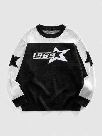 Pull col rond homme en tricot jacquard avec passepoil