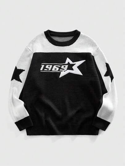 Maglione girocollo da uomo con motivo jacquard a contrasto