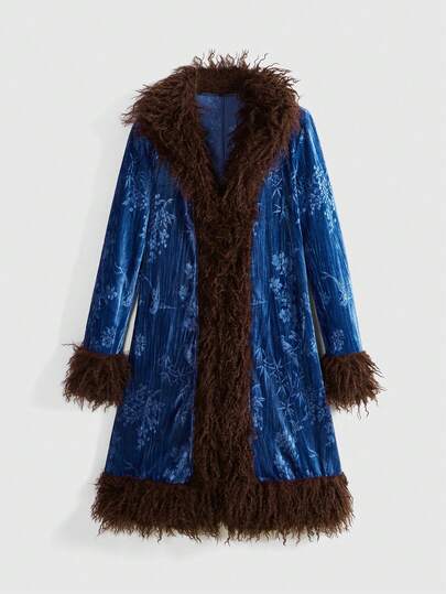 Women's Retro Hippie Embossed Faux Fur Jacket, Autumn/Winter